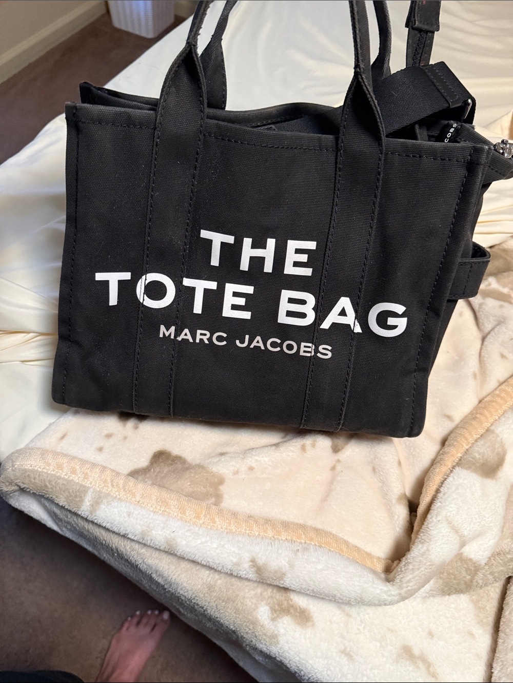Marc Jacobs Black Canvas 'The Tote Bag' with White Logo